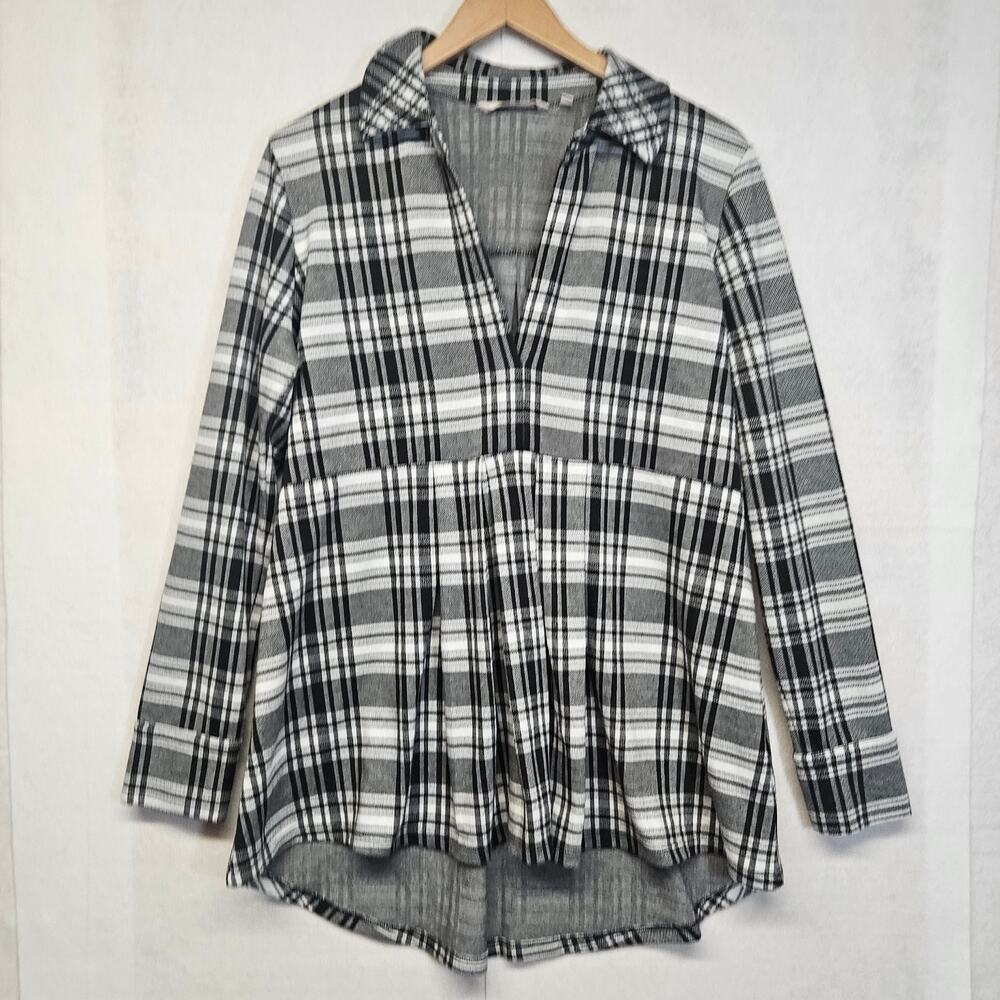 Soft Surroundings Black and White Plaid Popover Tunic Top Size Medium